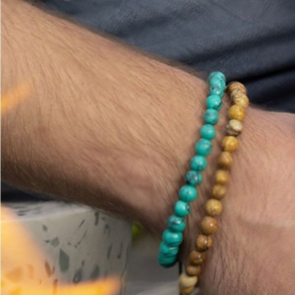 NWT UNISEX SEMI-PRECIOUS BEADED ADJUSTABLE TO FIT STRING SLATER TURQUOISE MENS - Picture 3 of 7